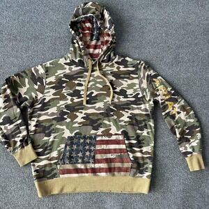 Ariat X Rodeo Quincy Hoodie Womens XL Camo American Flag Pullover Sweatshirt